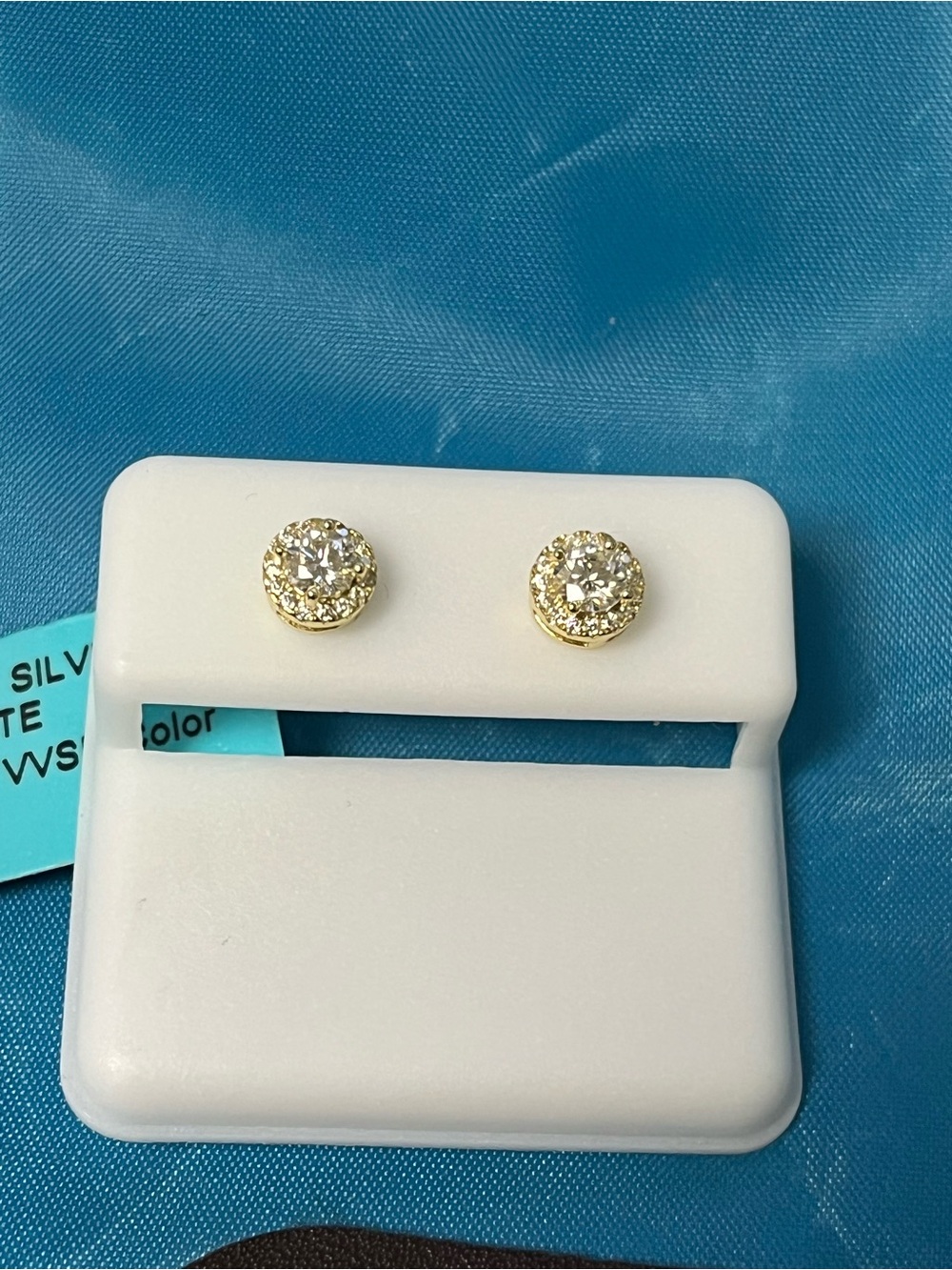 NWT 0.59 CTW Moissanite Halo Stud Earrings Gold Over Sterling Silver DTP
